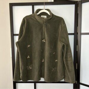 Vintage Country Collection Dark Green Fall Leaves Fleece 1 4 Zip Sweater